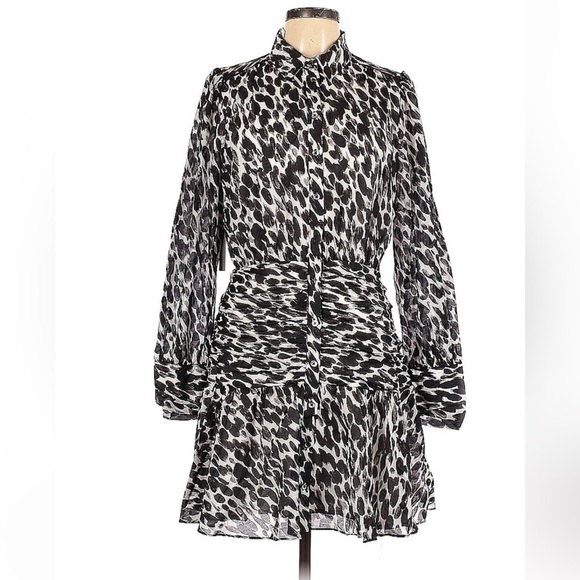 NEW NWT Maeve Semele Leopard Drop Waist Black and White Button Mini Dress - Picture 3 of 7
